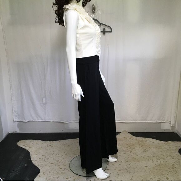 BCBGMaxazria Victorian Ruffle Wide-Leg Jumpsuit White Black 2 - Picture 6 of 11